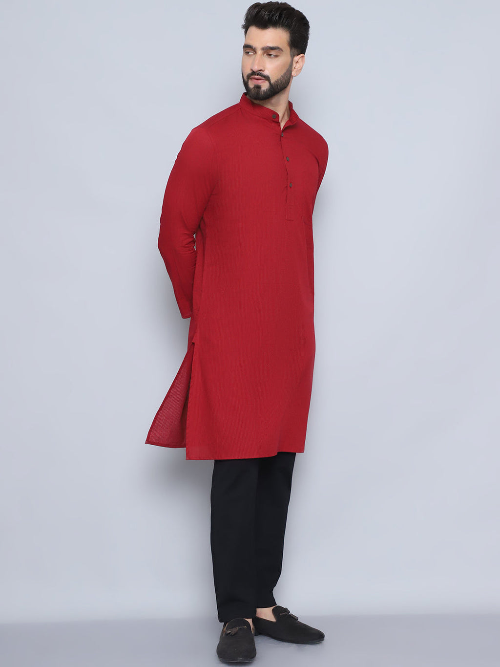 Even Apparels Men's Pure Cotton Maroon Kurta | Grocsy