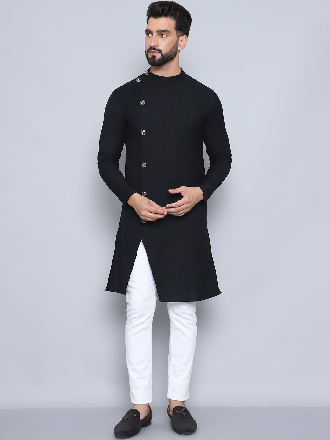Even Apparels Men's Pure Cotton Black Sherwani Kurta | Grocsy