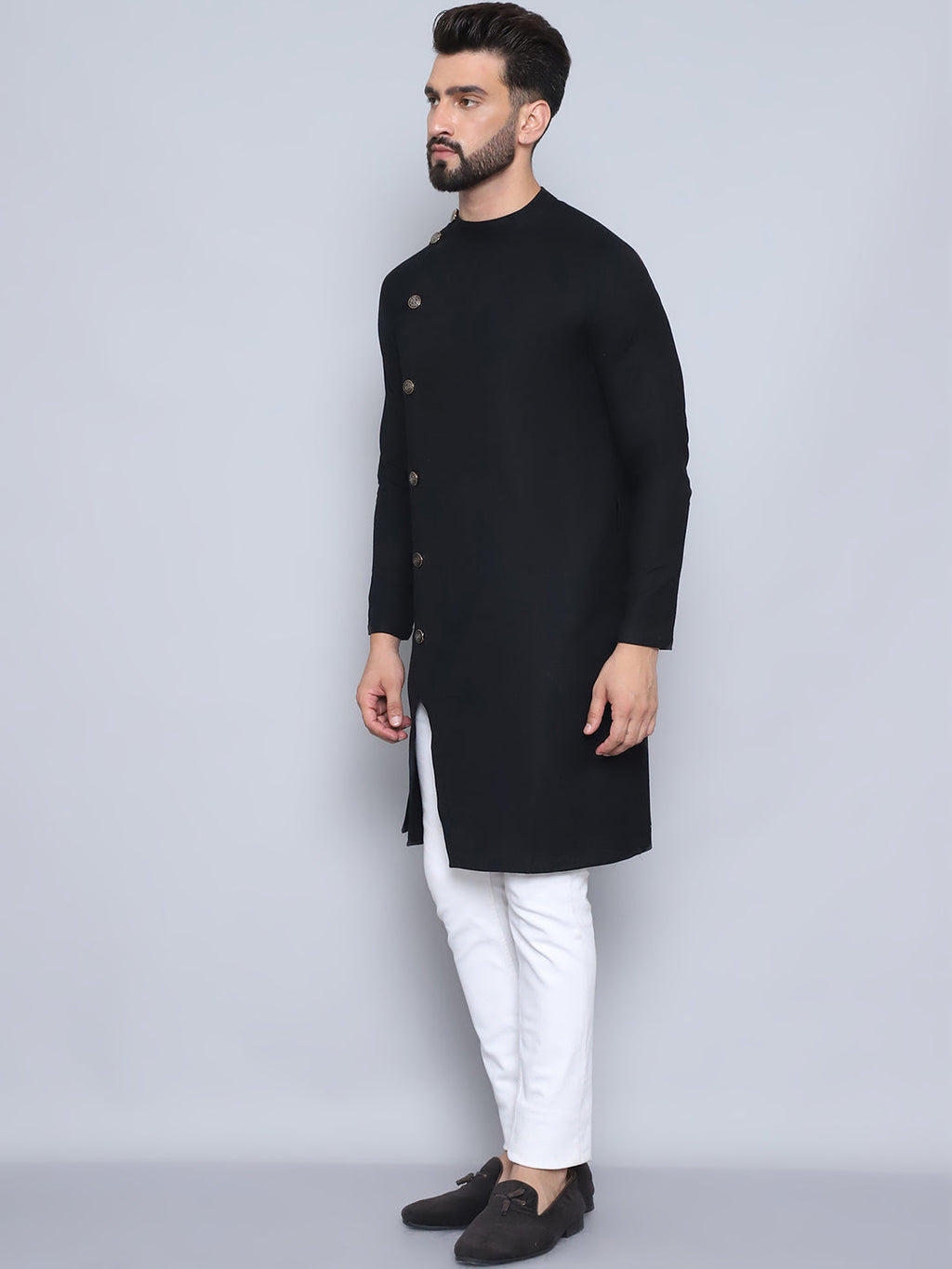 Even Apparels Men's Pure Cotton Black Sherwani Kurta | Grocsy