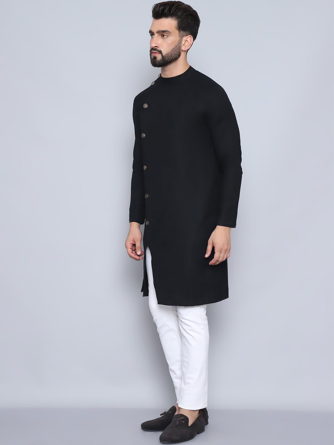 Even Apparels Men's Pure Cotton Black Sherwani Kurta | Grocsy