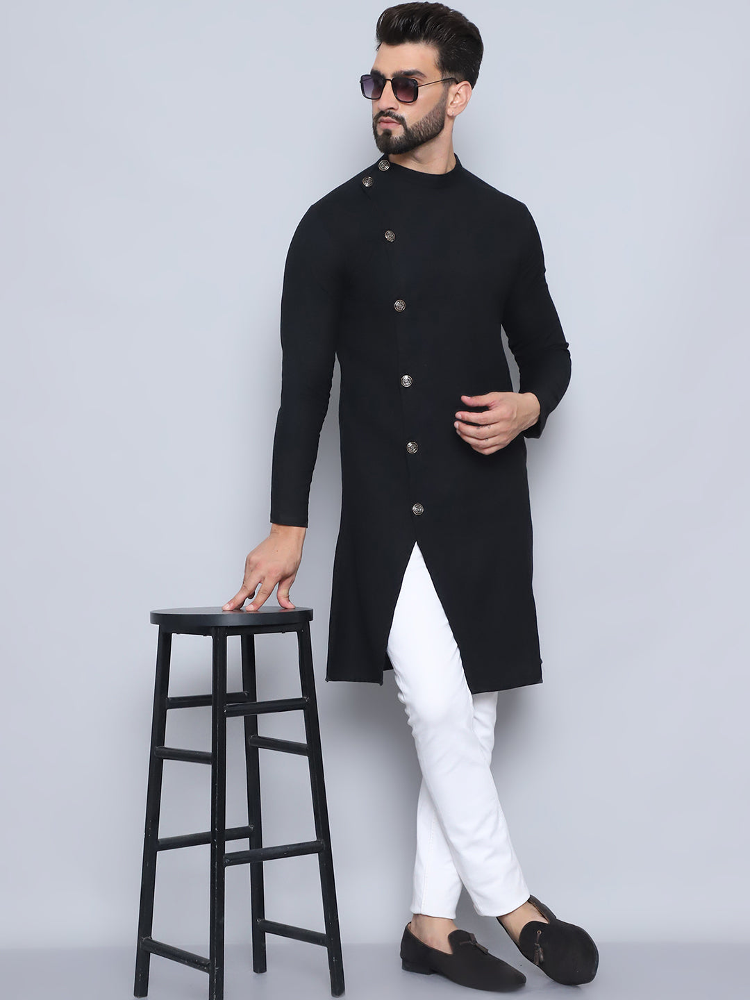 Even Apparels Men's Pure Cotton Black Sherwani Kurta | Grocsy