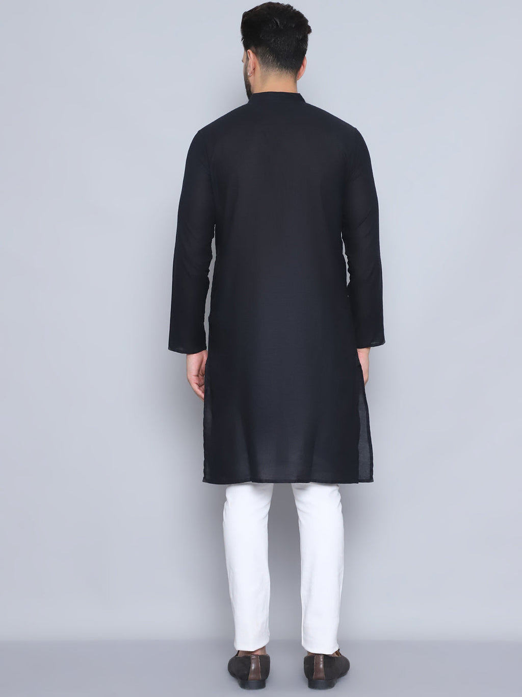 Even Apparels Men's Pure Cotton Black Kurta | Grocsy