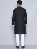 Even Apparels Men's Pure Cotton Black Kurta | Grocsy