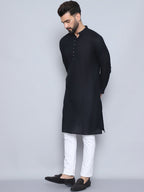 Even Apparels Men's Pure Cotton Black Kurta | Grocsy