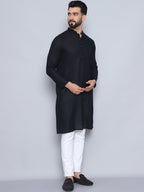 Even Apparels Men's Pure Cotton Black Kurta | Grocsy
