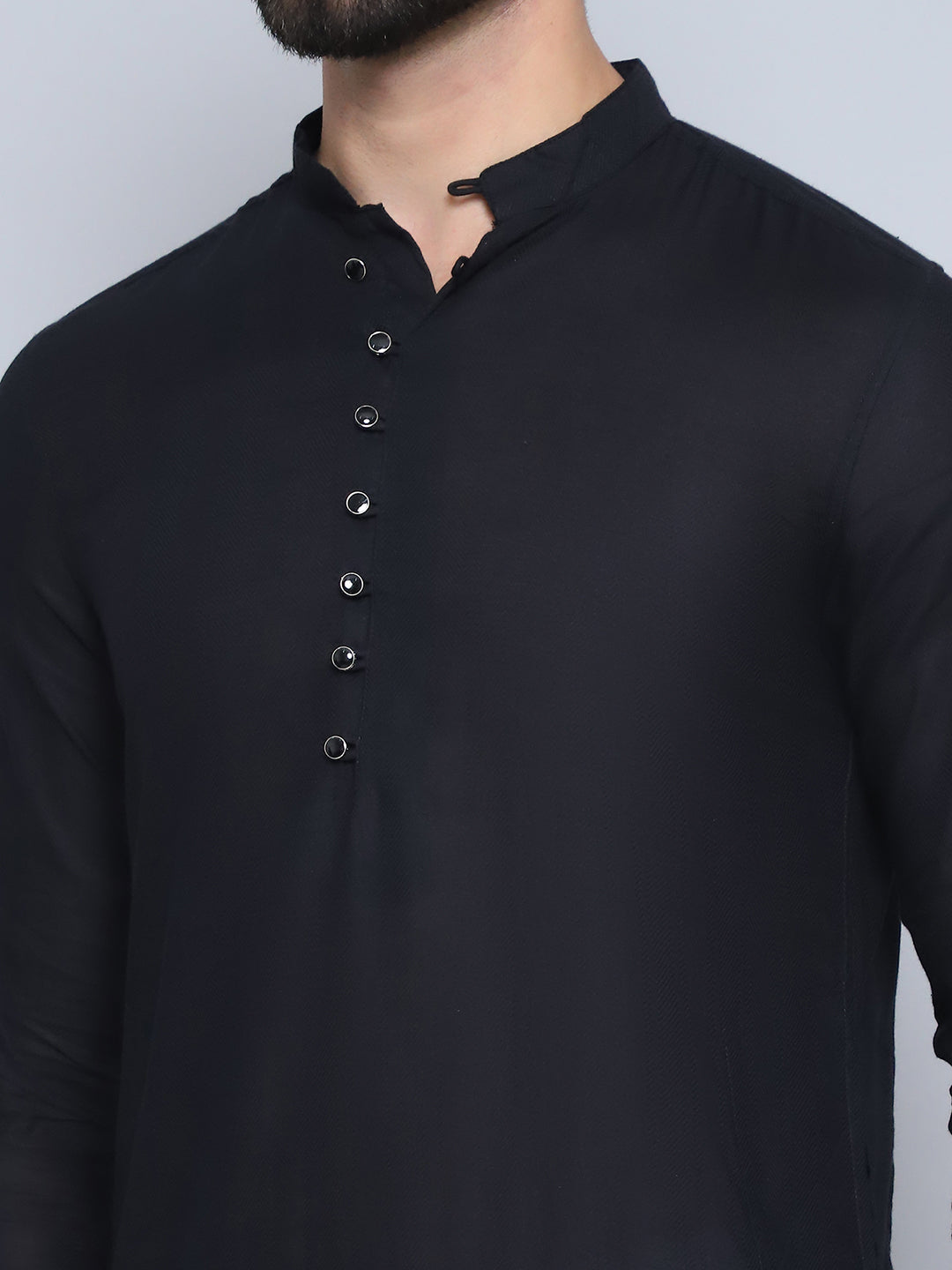 Even Apparels Men's Pure Cotton Black Kurta | Grocsy