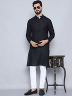 Even Apparels Men's Pure Cotton Black Kurta | Grocsy