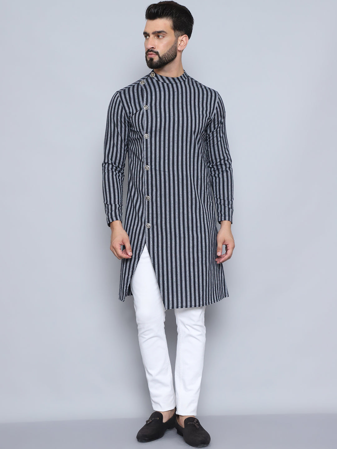 Even Apparels Men's Pure Cotton Black Sherwani Kurta | Grocsy
