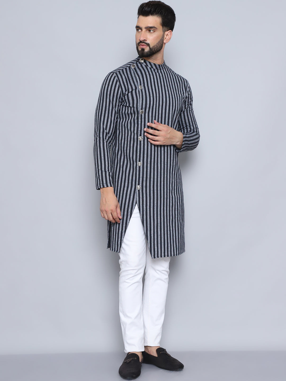 Even Apparels Men's Pure Cotton Black Sherwani Kurta | Grocsy