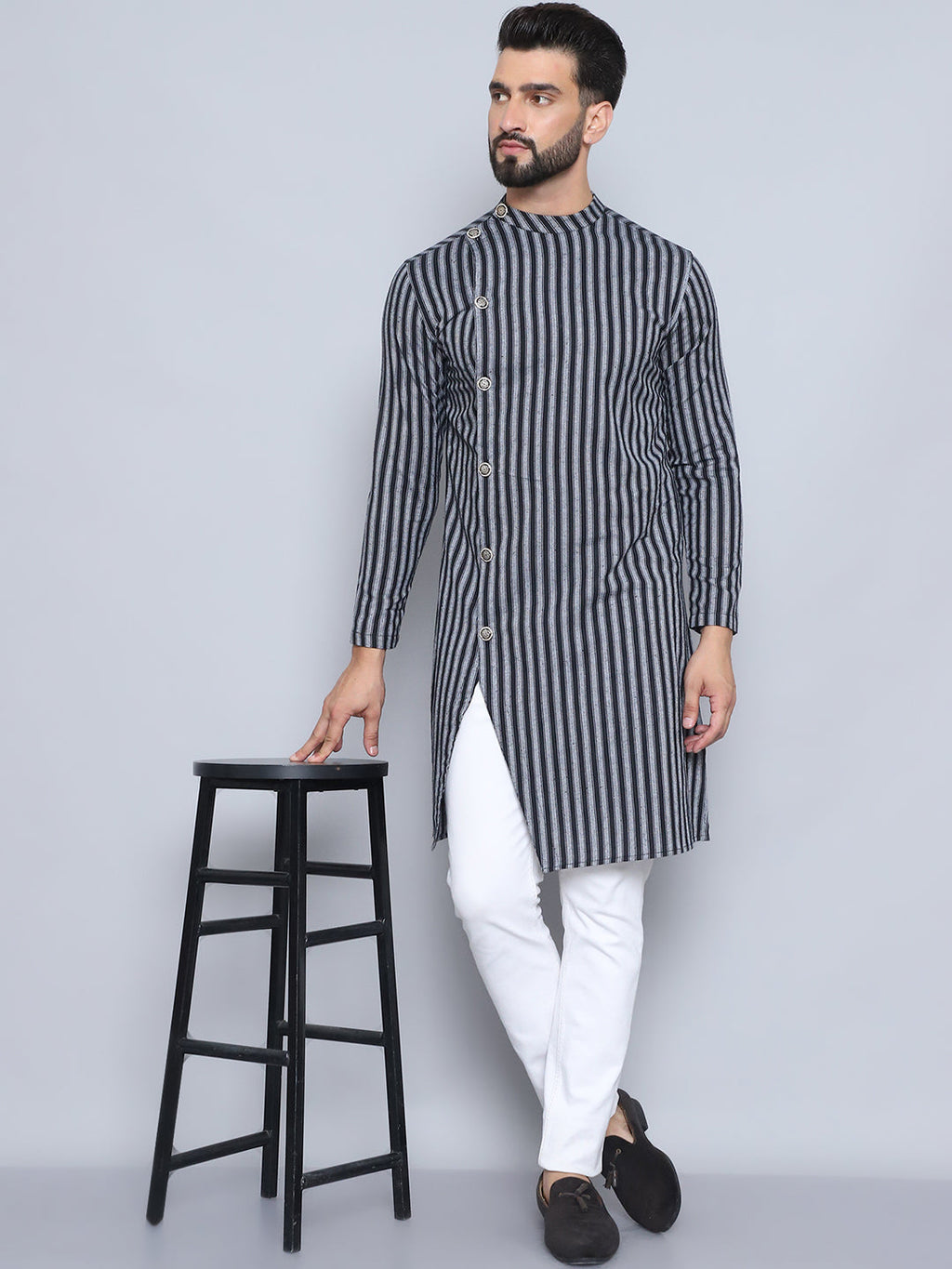Even Apparels Men's Pure Cotton Black Sherwani Kurta | Grocsy