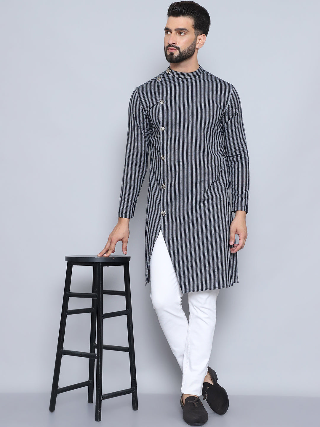 Even Apparels Men's Pure Cotton Black Sherwani Kurta | Grocsy