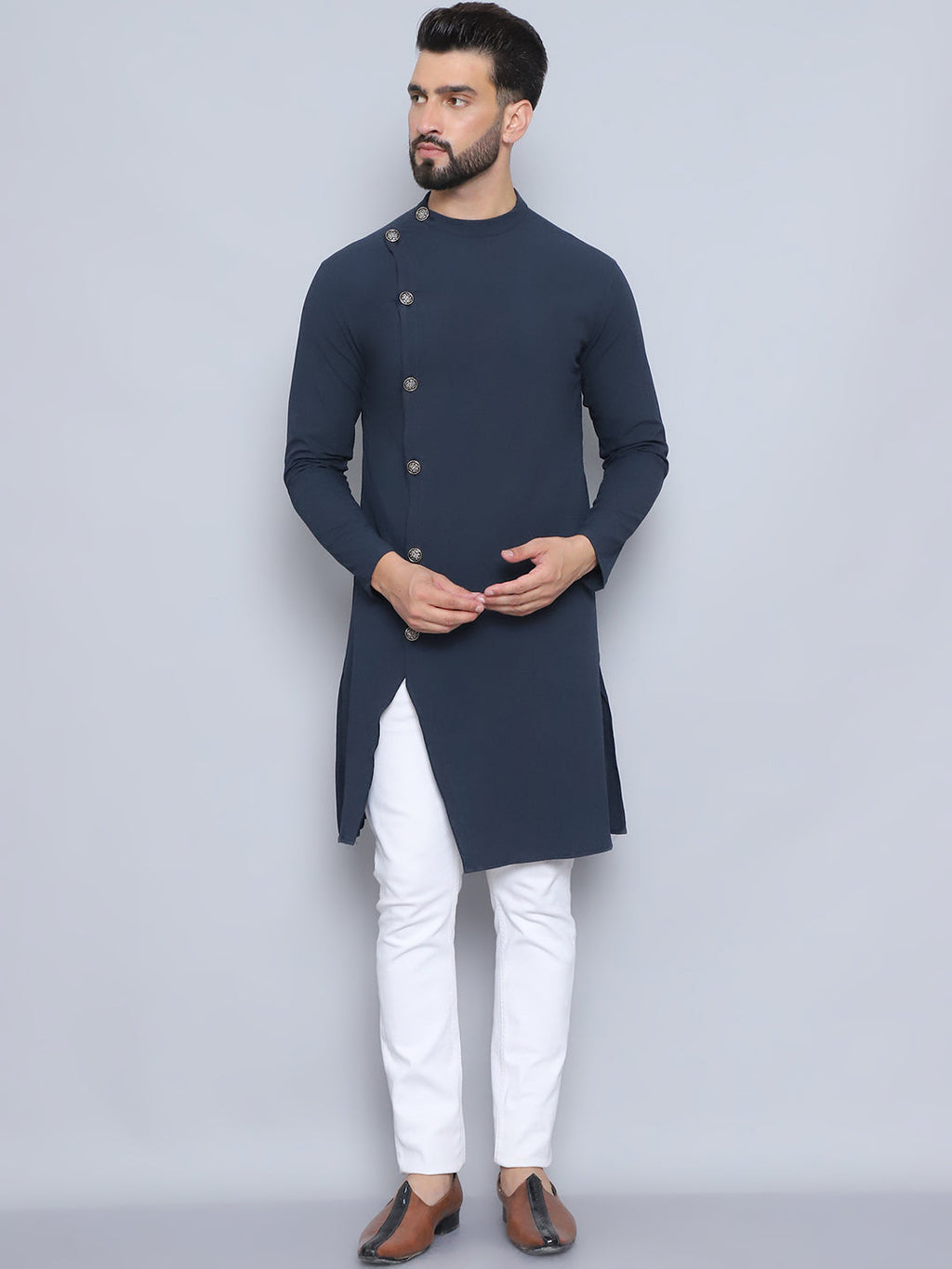 Even Apparels Men's Pure Cotton Blue Sherwani Kurta | Grocsy