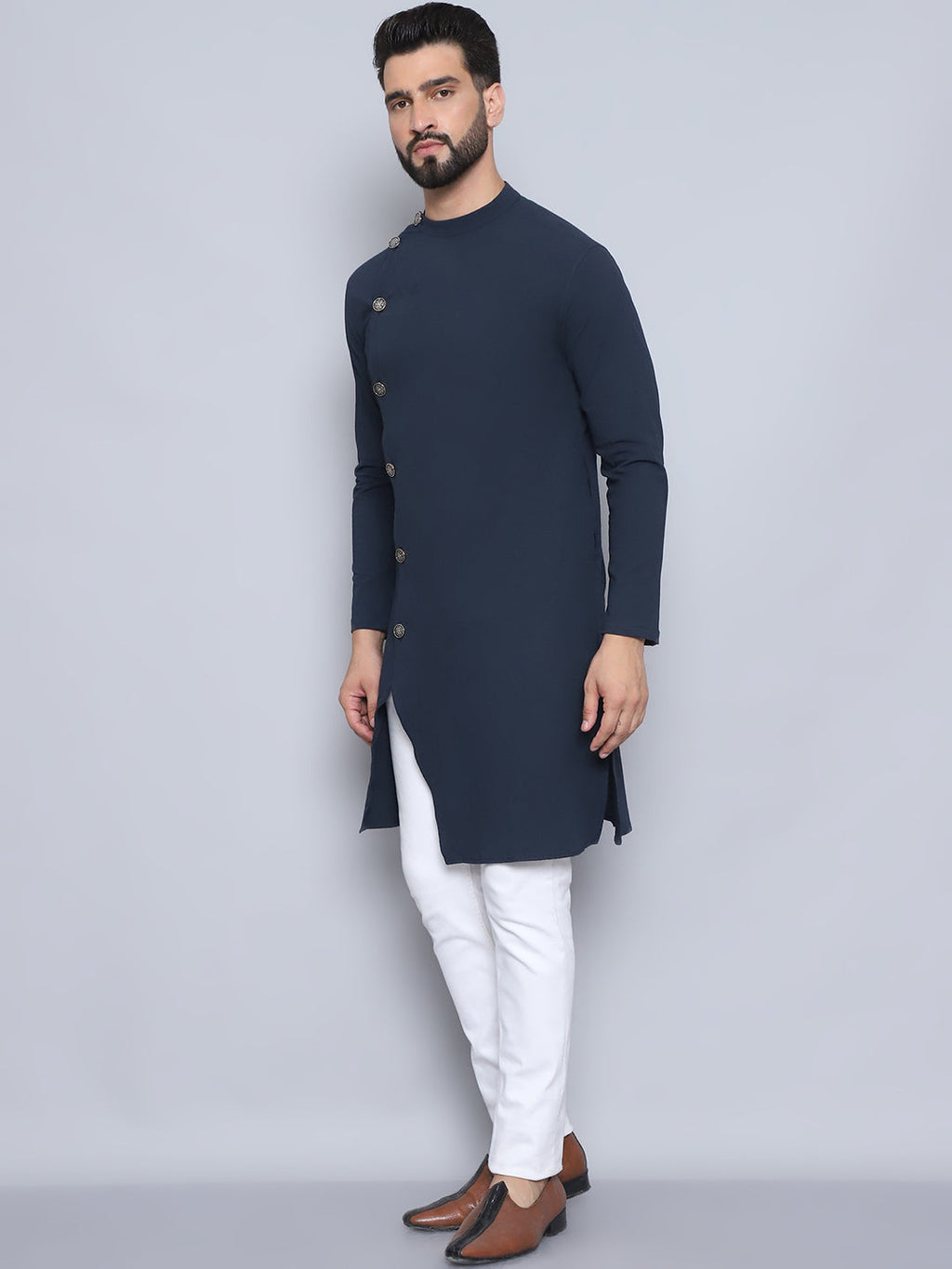 Even Apparels Men's Pure Cotton Blue Sherwani Kurta | Grocsy