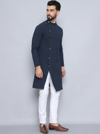 Even Apparels Men's Pure Cotton Blue Sherwani Kurta | Grocsy