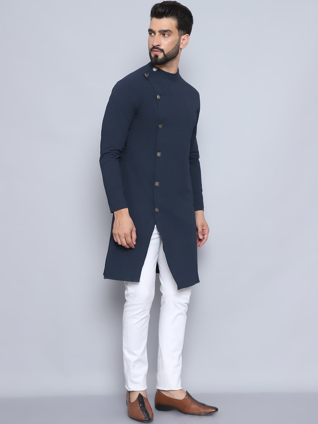 Even Apparels Men's Pure Cotton Blue Sherwani Kurta | Grocsy