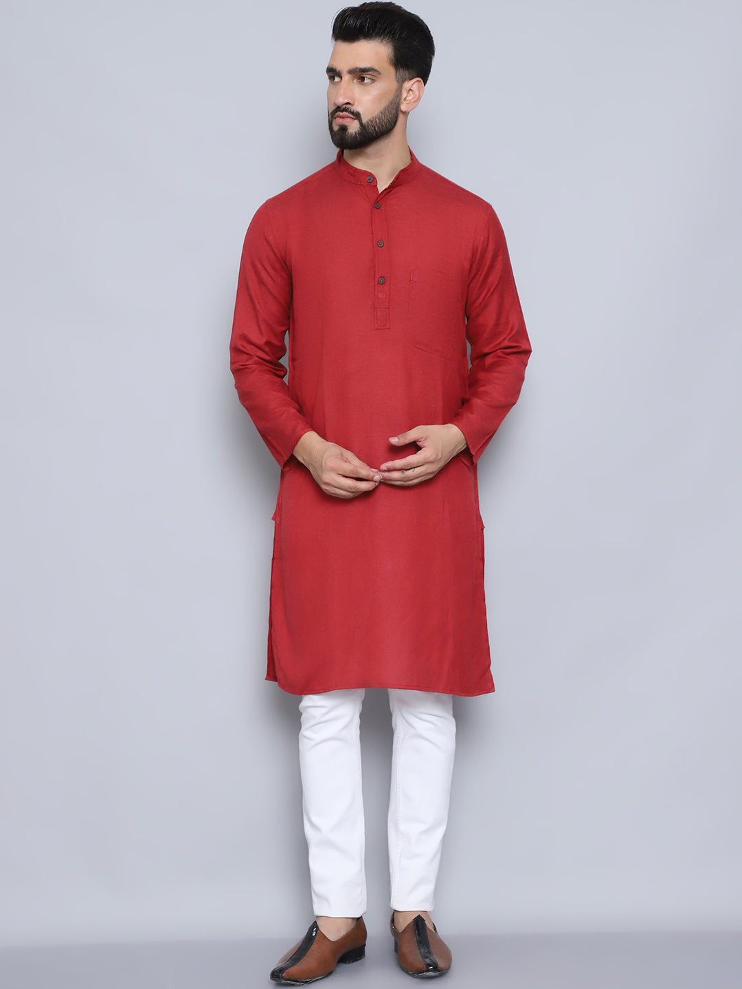 Even Apparels Men's Pure Cotton Rust Kurta | Grocsy