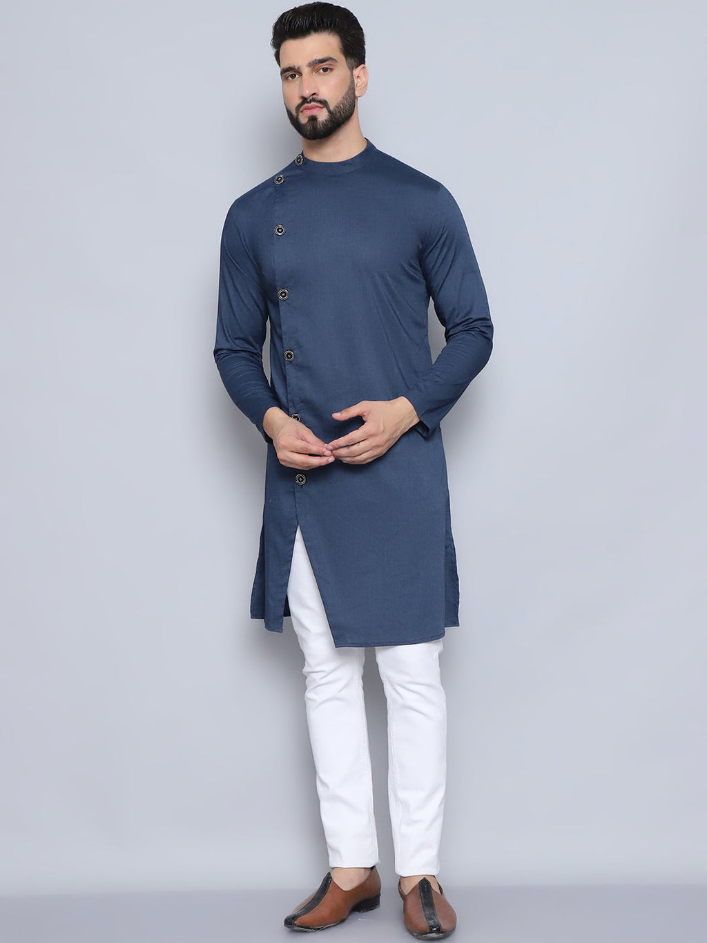 Even Apparels Men's Pure Cotton Blue Sherwani Kurta | Grocsy