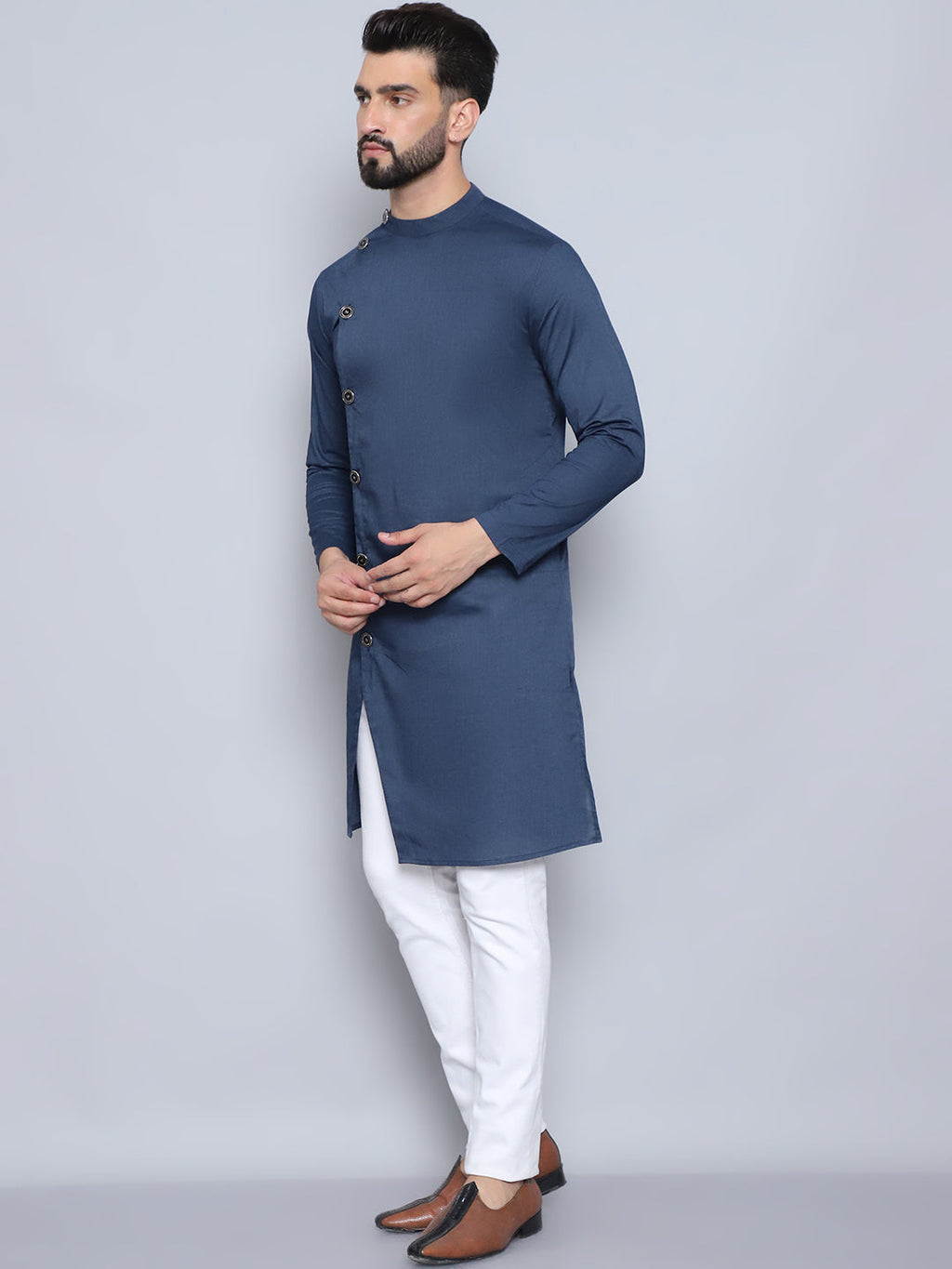 Even Apparels Men's Pure Cotton Blue Sherwani Kurta | Grocsy