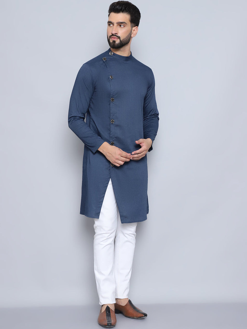 Even Apparels Men's Pure Cotton Blue Sherwani Kurta | Grocsy