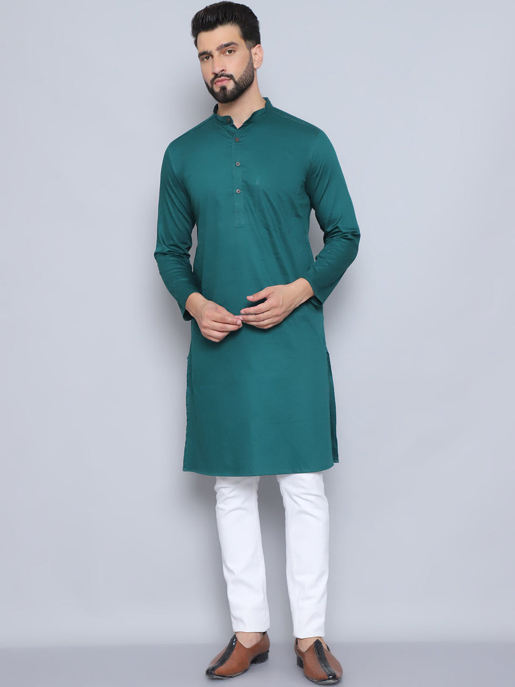Even Apparels Men's Pure Cotton Green Kurta | Grocsy