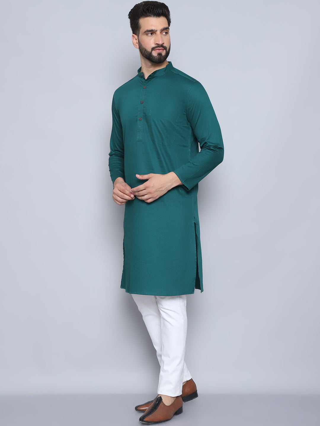Even Apparels Men's Pure Cotton Green Kurta | Grocsy