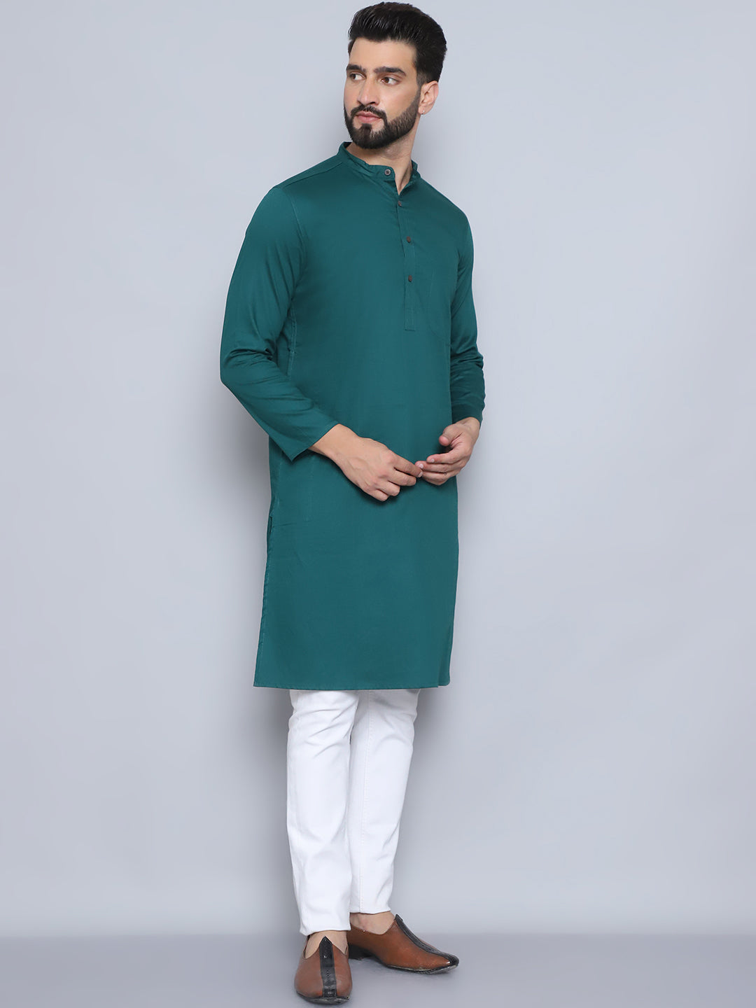 Even Apparels Men's Pure Cotton Green Kurta | Grocsy