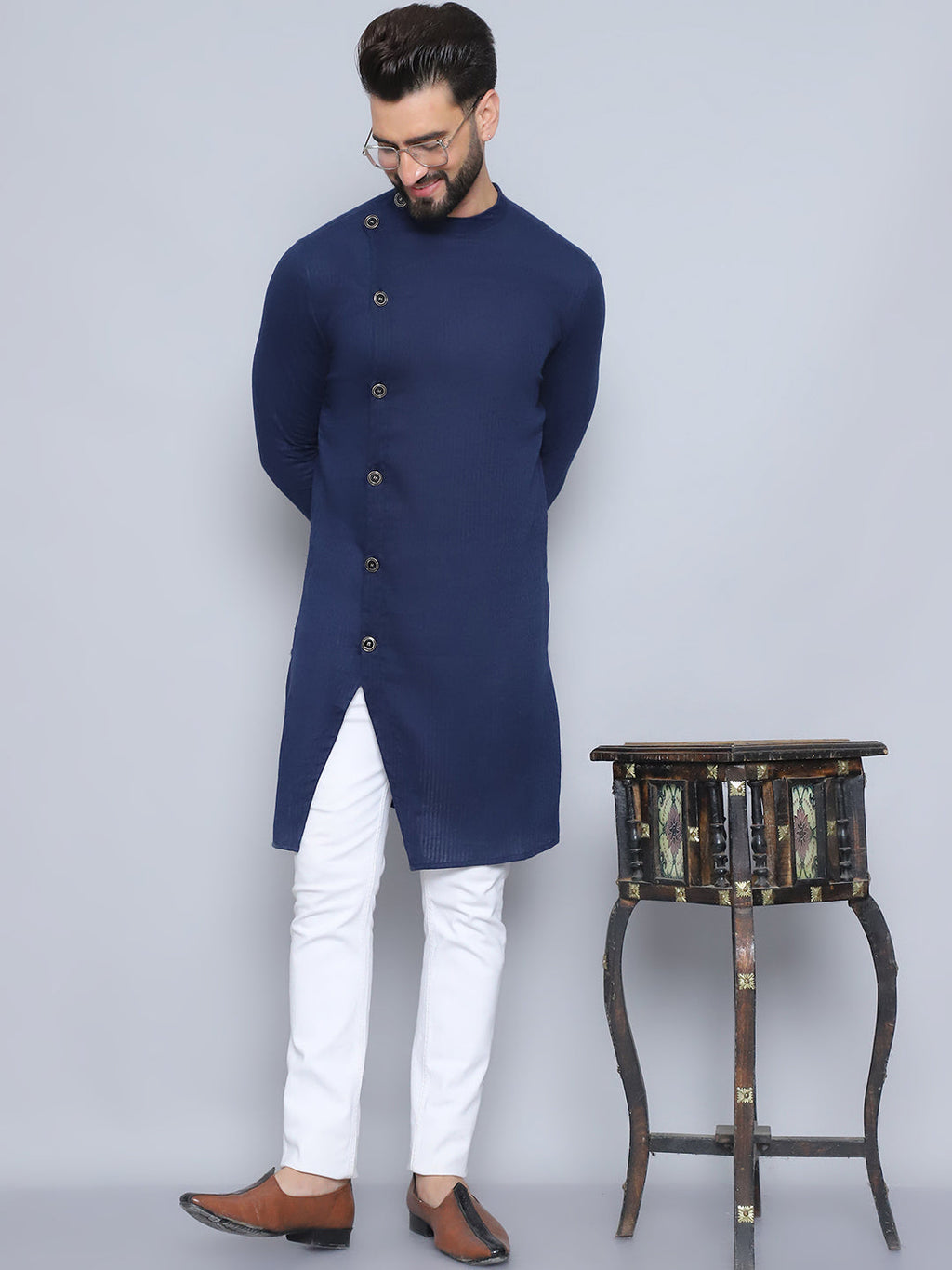Even Apparels Men's Pure Cotton Blue Sherwani Kurta | Grocsy