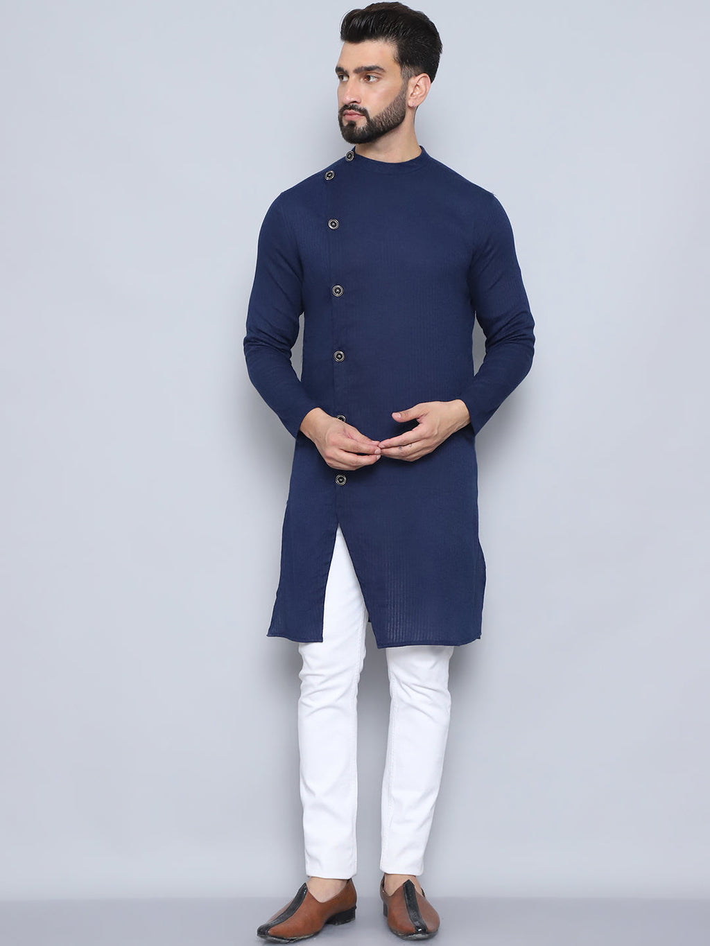Even Apparels Men's Pure Cotton Blue Sherwani Kurta | Grocsy