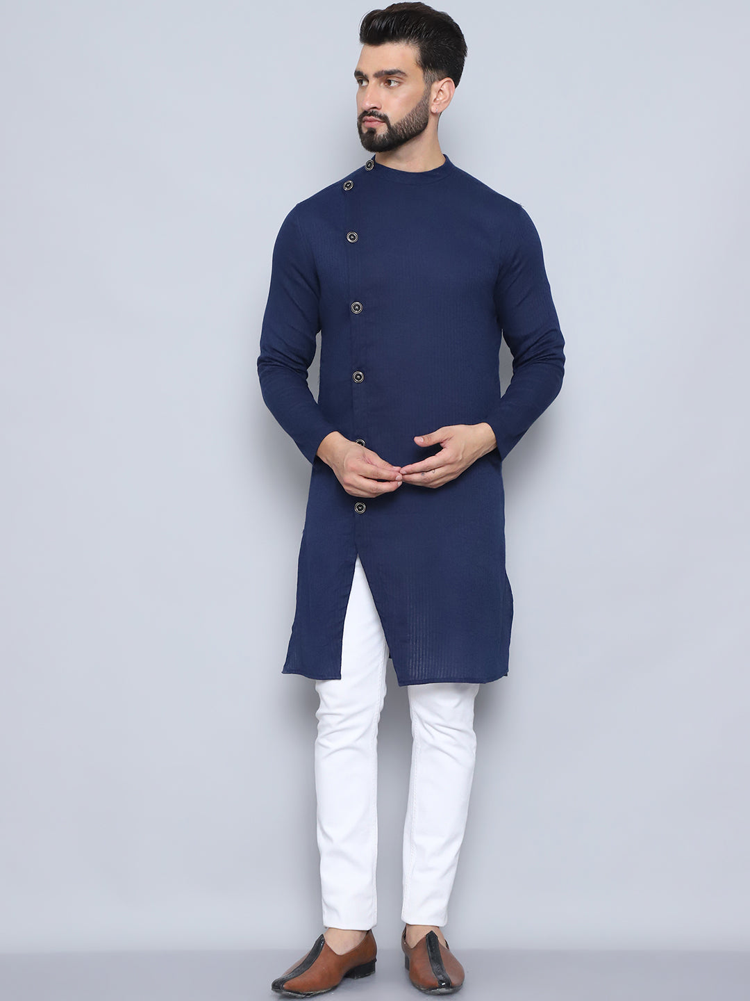 Even Apparels Men's Pure Cotton Blue Sherwani Kurta | Grocsy