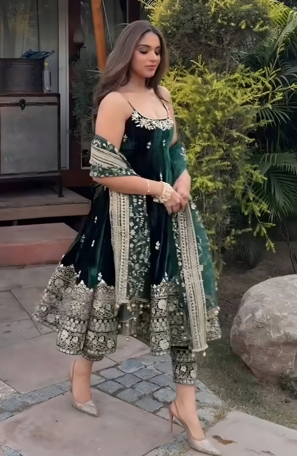 Yash Enterprise Green Vichitra Silk Party Wear Embroidery Suit Set | Grocsy