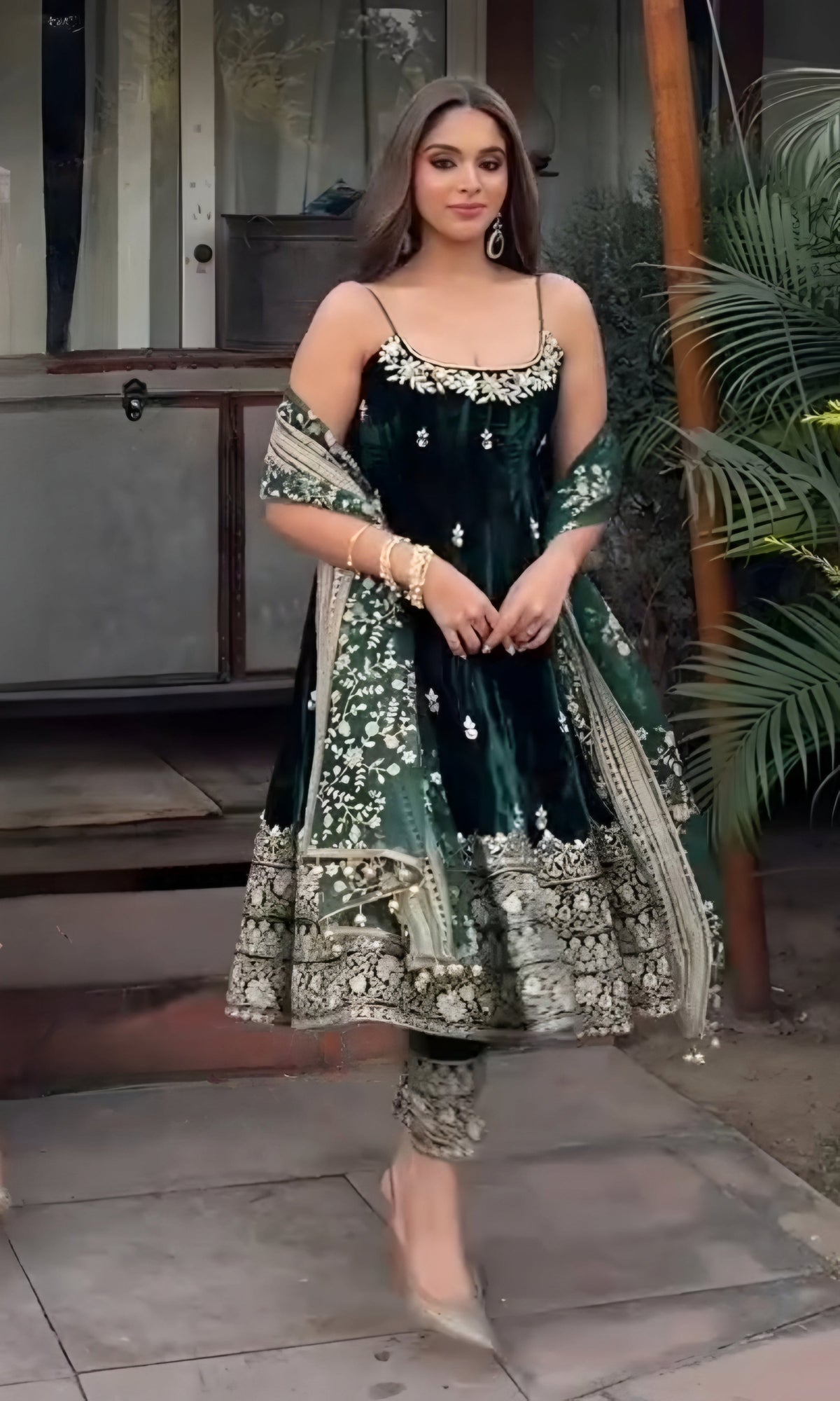 Yash Enterprise Green Vichitra Silk Party Wear Embroidery Suit Set | Grocsy
