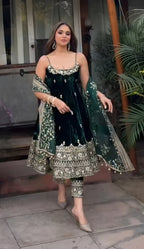 Yash Enterprise Green Vichitra Silk Party Wear Embroidery Suit Set | Grocsy