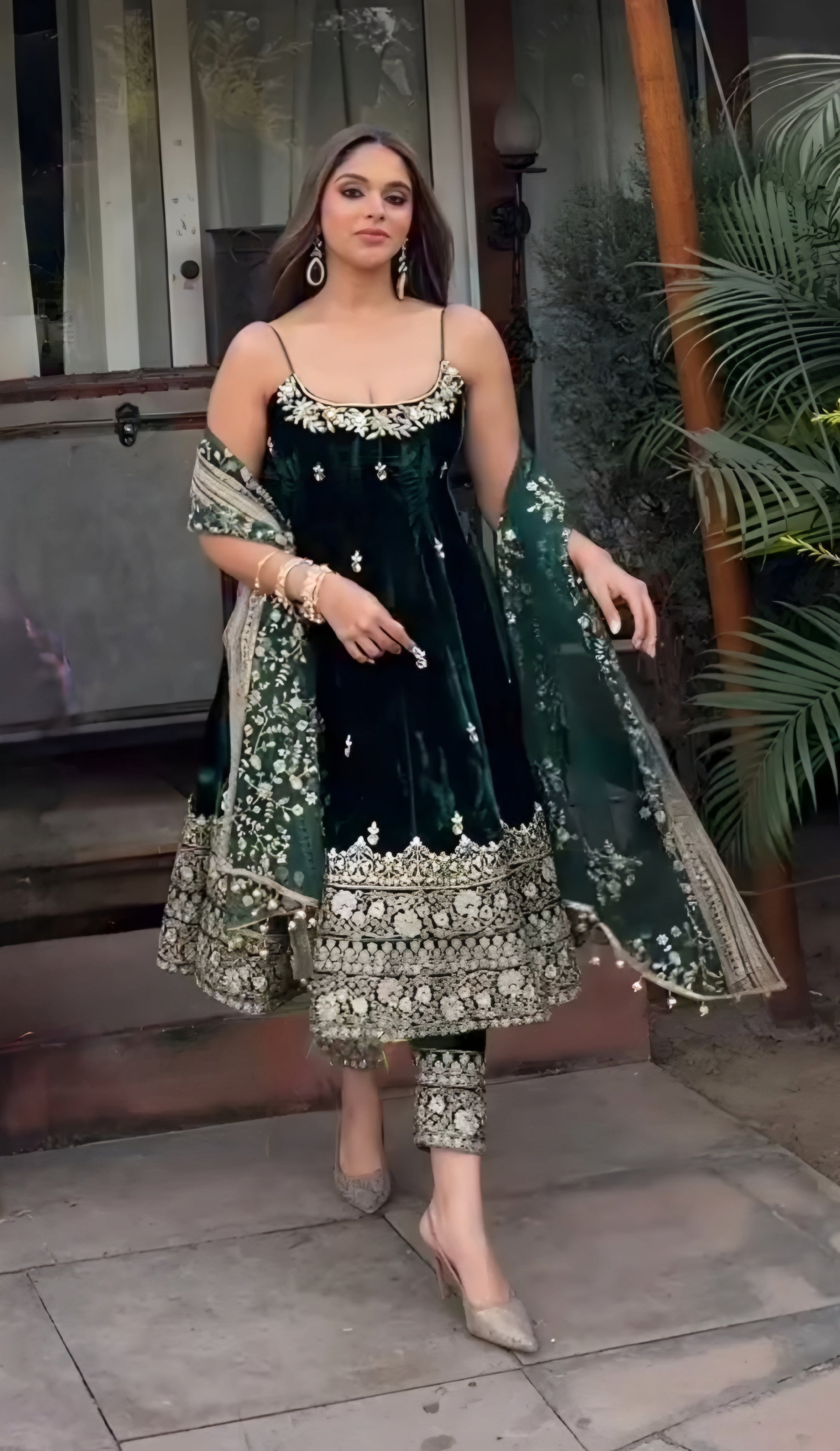 Yash Enterprise Green Vichitra Silk Party Wear Embroidery Suit Set | Grocsy