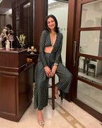 trueBrowns Dark Green Bandhani Printed Silk Palazzo Stitched Saree | Grocsy
