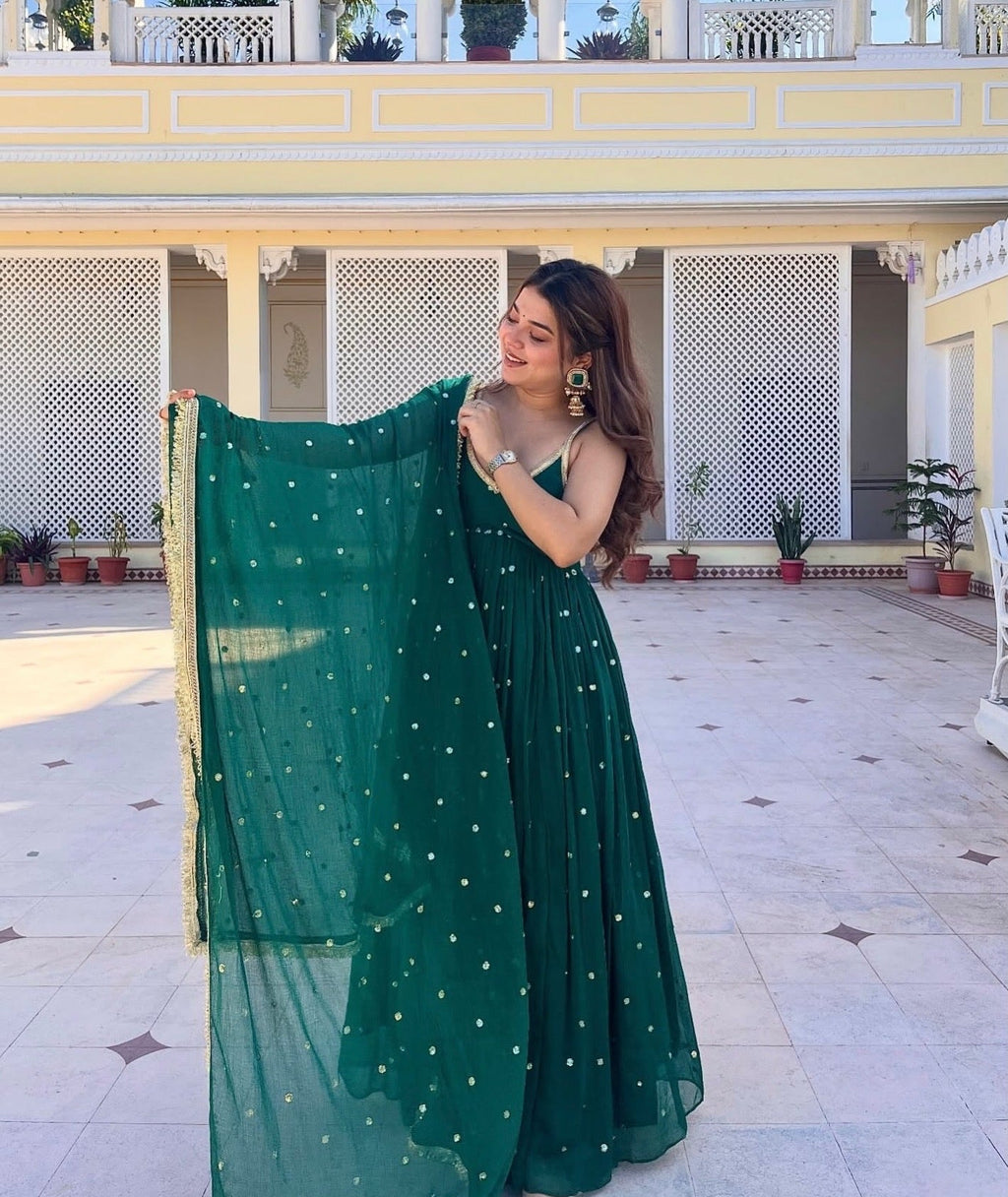 Yash Enterprise Green Faux Blooming Party Wear Embroidery Suit Set | Grocsy