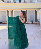 Yash Enterprise Green Faux Blooming Party Wear Embroidery Suit Set | Grocsy