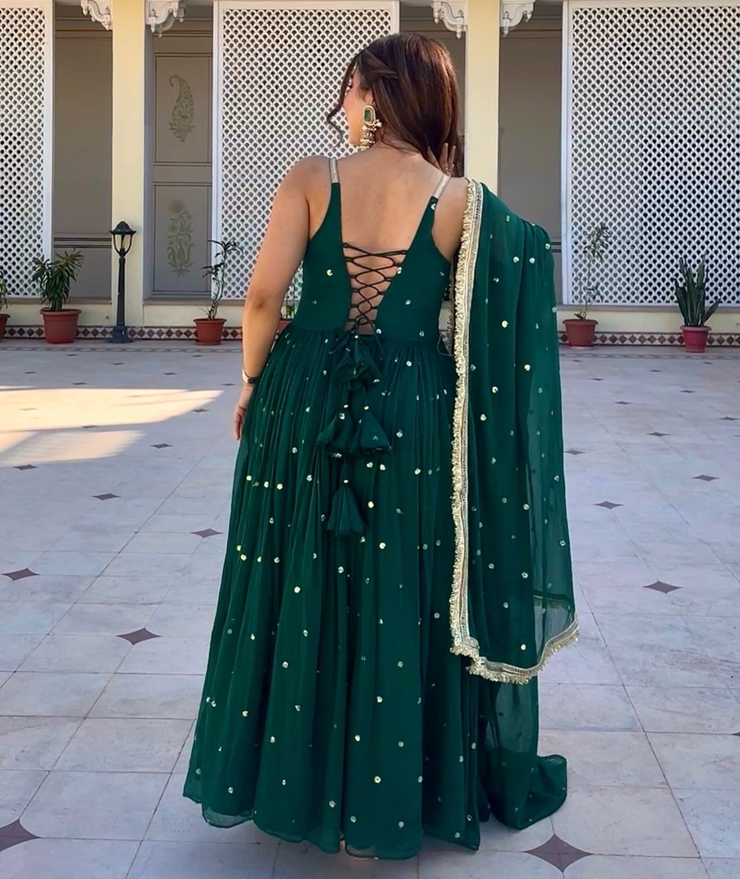 Yash Enterprise Green Faux Blooming Party Wear Embroidery Suit Set | Grocsy