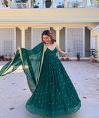 Yash Enterprise Green Faux Blooming Party Wear Embroidery Suit Set | Grocsy