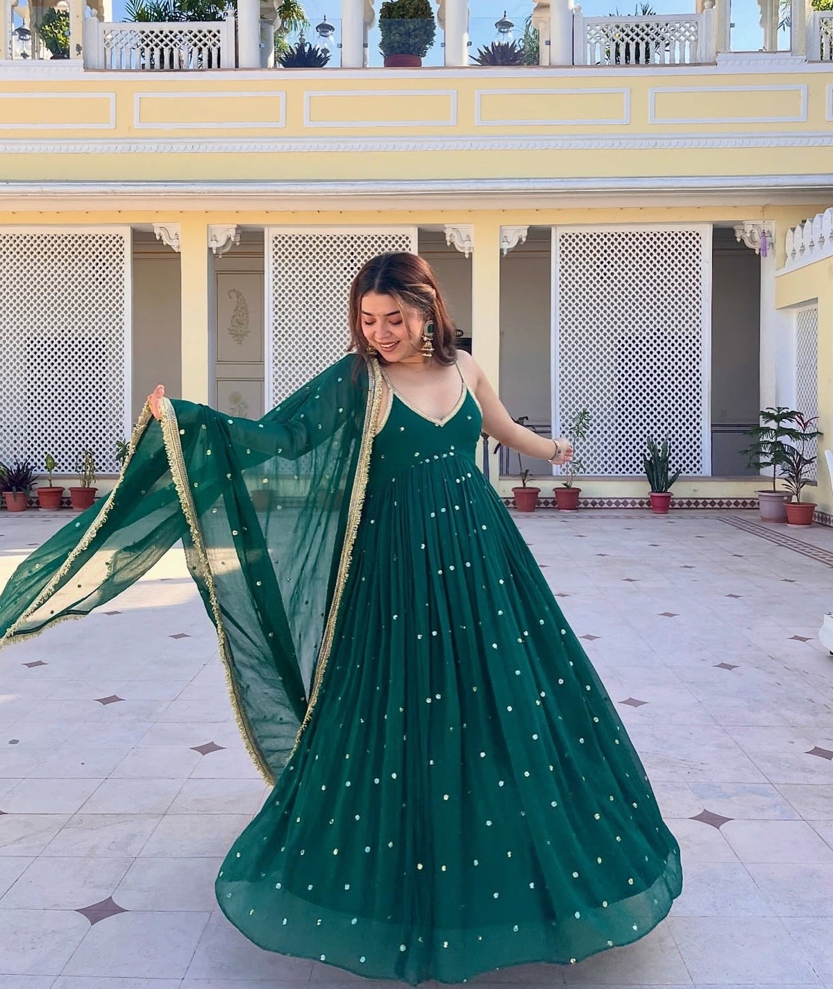 Yash Enterprise Green Faux Blooming Party Wear Embroidery Suit Set | Grocsy