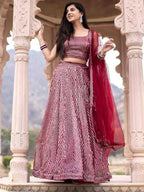 Tulsi Art Pink Sequins Heavy Net Party Wear Lehenga Choli With Dupatta | Grocsy