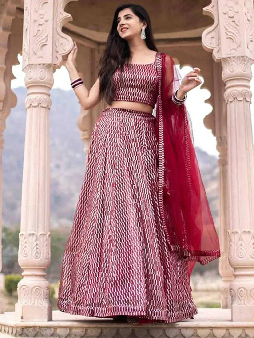 Tulsi Art Pink Sequins Heavy Net Party Wear Lehenga Choli With Dupatta | Grocsy