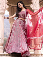 Tulsi Art Pink Sequins Heavy Net Party Wear Lehenga Choli With Dupatta | Grocsy