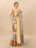 Lorenvalley Fashion Charming Zigzag Digital Print Saree With Heavy Rich Zari Border & Blouse - Mutlicolor | Grocsy