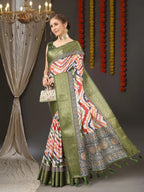 Vedant Vastram Mehndi Color Kanjeevaram Silk Saree - Mehndi | Grocsy