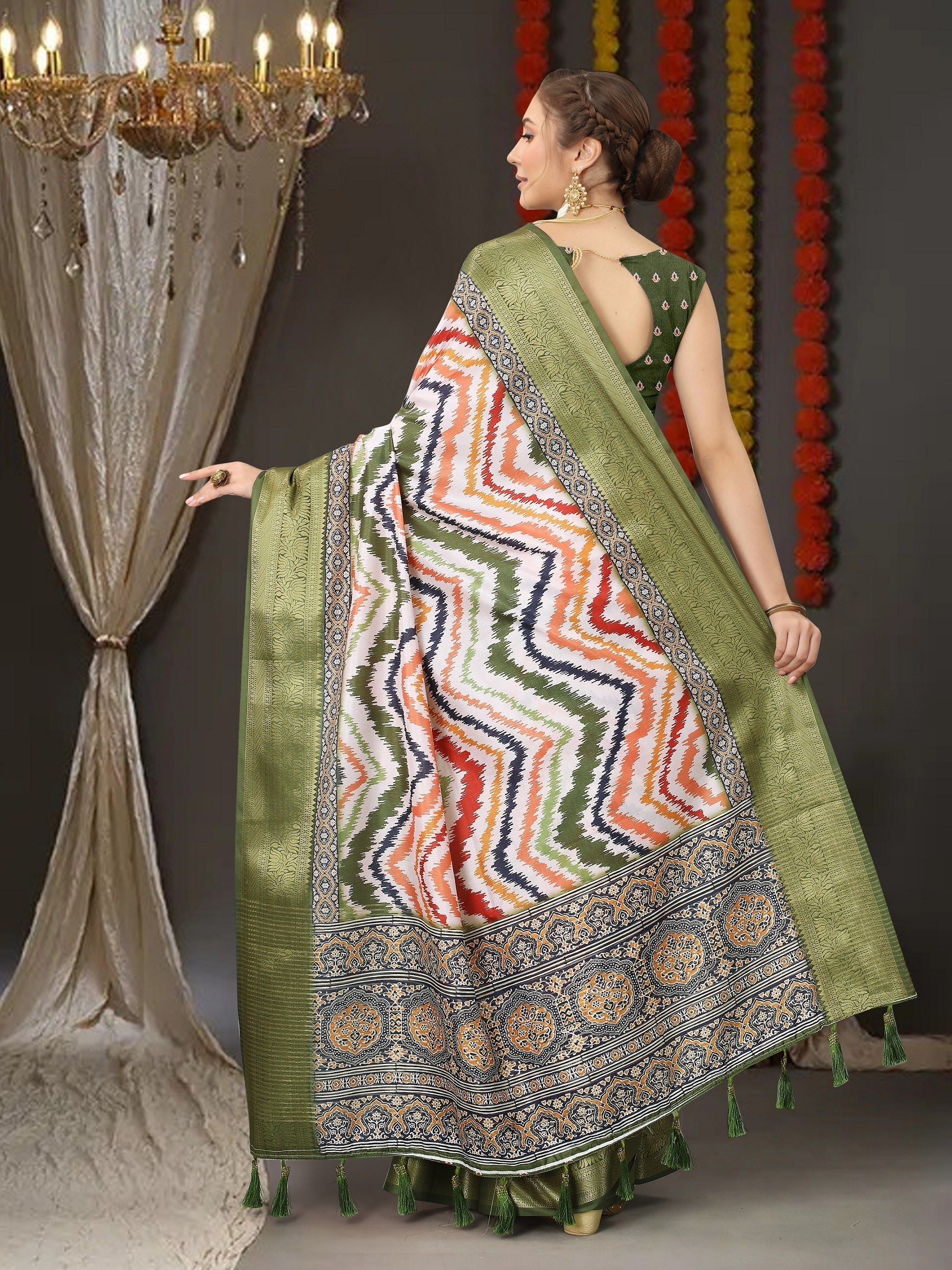 Vedant Vastram Mehndi Color Kanjeevaram Silk Saree - Mehndi | Grocsy