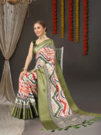Vedant Vastram Mehndi Color Kanjeevaram Silk Saree - Mehndi | Grocsy