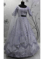 Myra Lavender Silk Embroidered Designer Lehenga | Grocsy