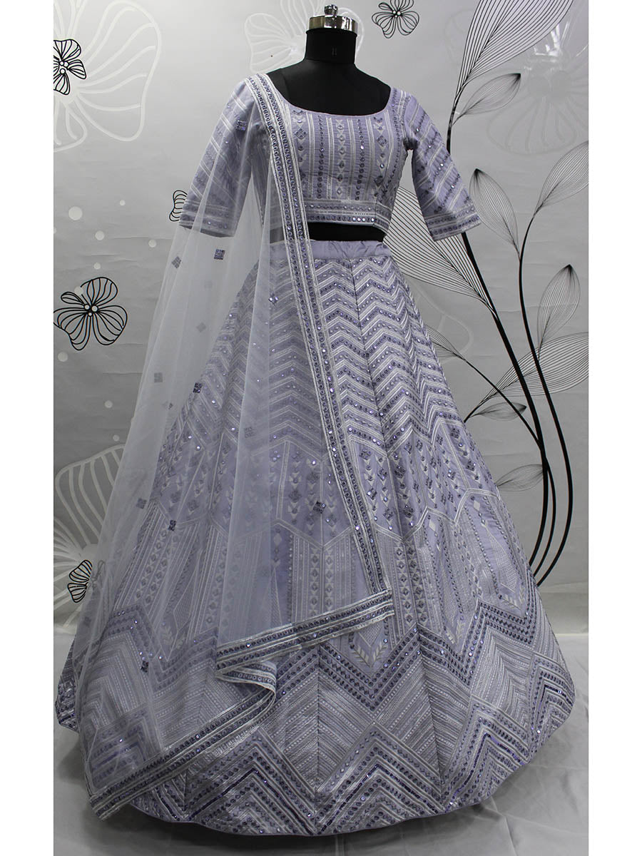 Myra Lavender Silk Embroidered Designer Lehenga | Grocsy
