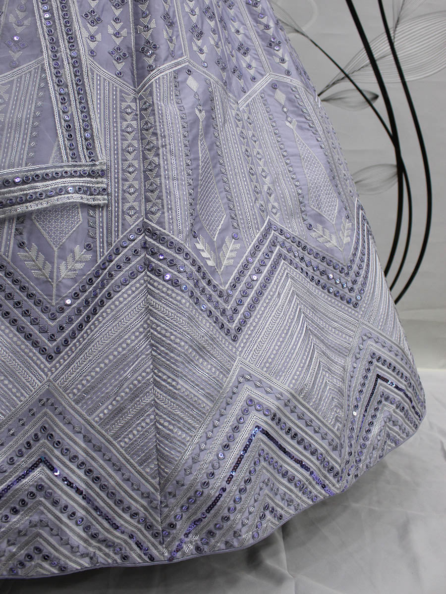 Myra Lavender Silk Embroidered Designer Lehenga | Grocsy