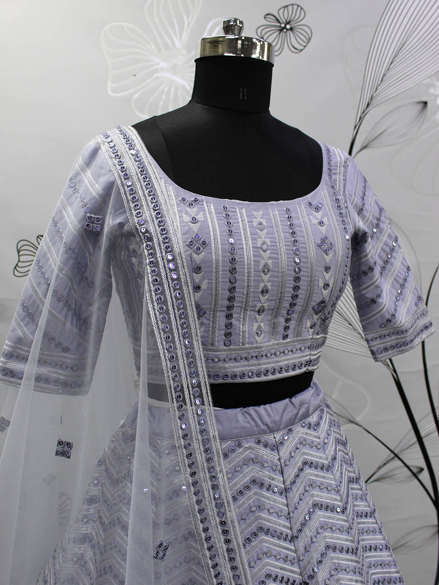 Myra Lavender Silk Embroidered Designer Lehenga | Grocsy